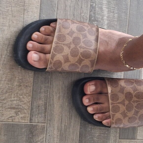 Tan Coach Signature Canvas Slide